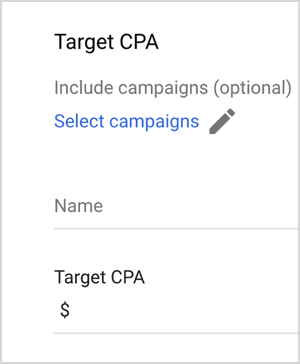 Это снимок экрана с вариантами целевой цены за конверсию Google Рекламы. Эти варианты: Включить кампании (необязательно), Выбрать кампании, Имя, Целевая цена за конверсию (с текстовым полем для ввода значения). Майк Роудс говорит, что интеллектуальные варианты назначения ставок Google Рекламы, такие как целевая цена за конверсию, используют искусственный интеллект для управления ставками.