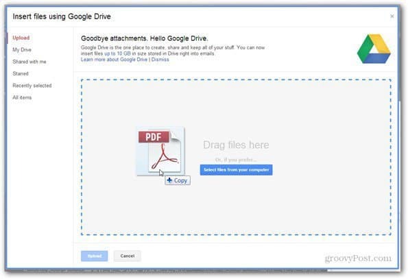 отправить с помощью Google Drive выберите файл