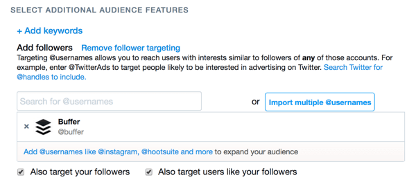 Вы можете настроить таргетинг своей рекламы на подписчиков другой учетной записи Twitter.