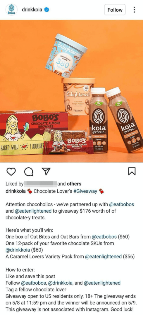 изображение бизнес-поста в Instagram с кобрендинговой раздачей