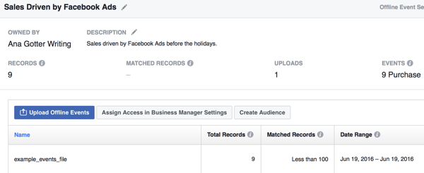 Даже после установления оффлайн-событий вы можете продолжать загружать новые данные в Facebook, чтобы ваш анализ оставался актуальным.