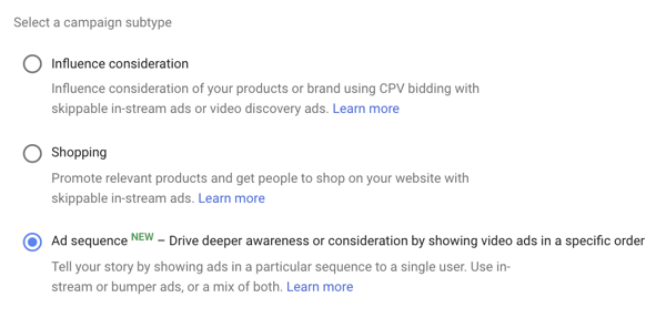 Как настроить рекламную кампанию YouTube, шаг 39, возможность настройки последовательности показа рекламы