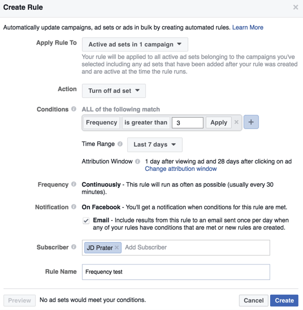 Настройте автоматическое правило Facebook в Power Editor.