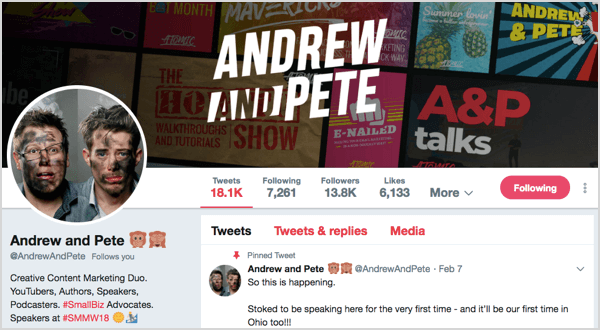 Профиль в Twitter для @andrewandpete.