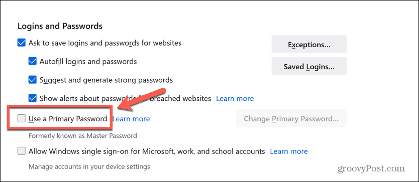 Firefox использует основной пароль