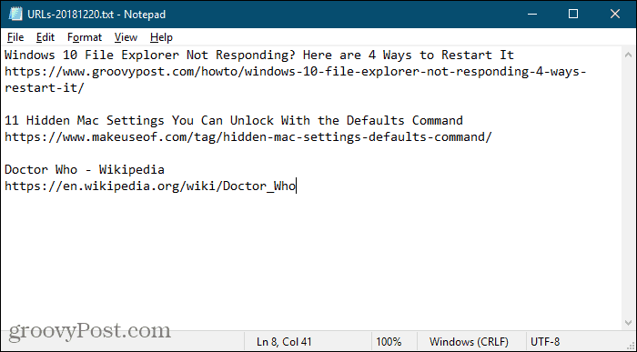 URL-адреса вкладок из расширения TabCopy, сохраненные в блокноте