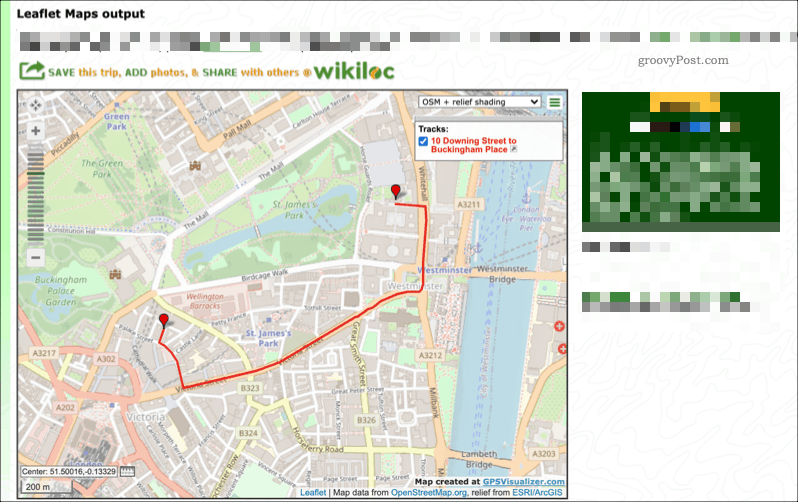 Пример карты, созданной с помощью сервиса GPS Visualizer