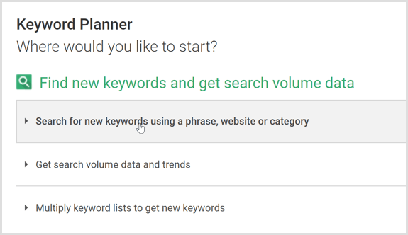 Поиск в Планировщике ключевых слов Google AdWords