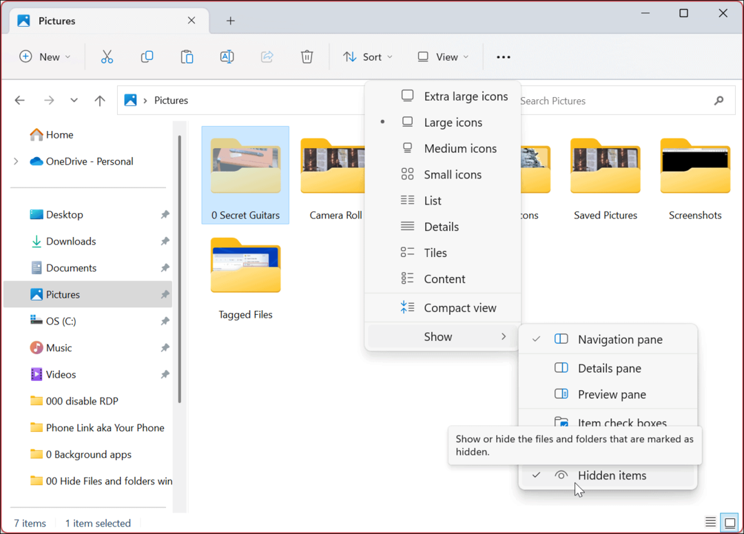 Скрыть файлы и папки в Windows 11