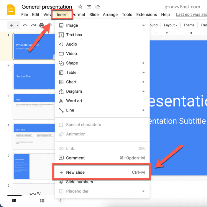 Создайте новый слайд в Google Slides