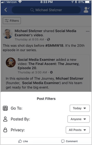 Функция поиска по профилю Facebook найдена Майком Стельцнером.