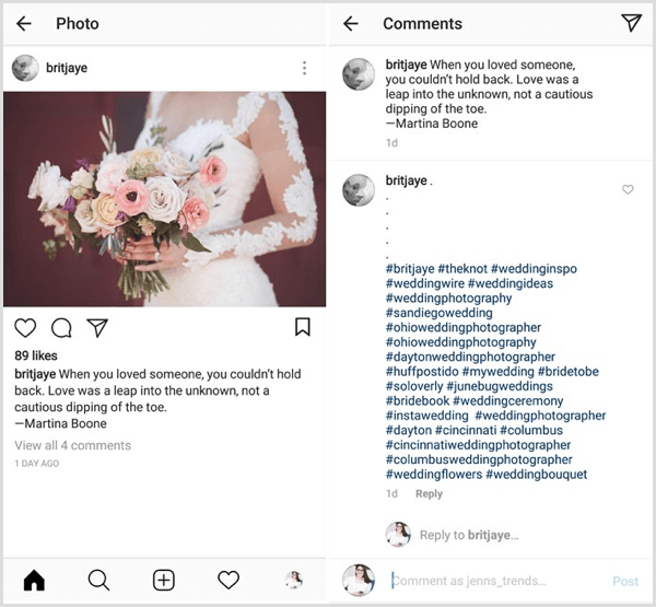 пример публикации в Instagram с комбинацией хэштегов контента, отрасли, ниши и бренда