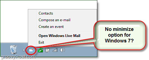 Как минимизировать живую почту в системный трей в Windows 7