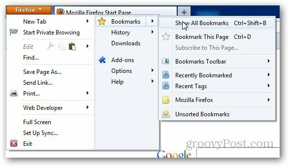 Восстановить закладки Firefox 1