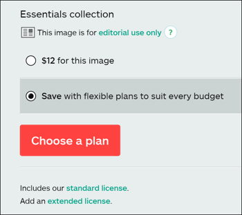 Сервис стоковых изображений может позволить вам выбрать, какой тип лицензии на изображение вам нужен.