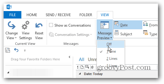 Как настроить предварительный просмотр сообщений в Outlook 2013