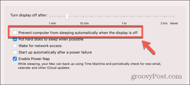 Mac запрещает Mac переходить в спящий режим, когда дисплей выключен.