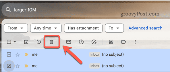 Удаление писем Gmail из результатов поиска