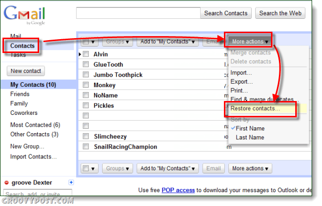 Как восстановить контакты Gmail