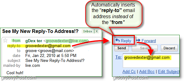 когда вы настраиваете адрес электронной почты для ответа, он отправляет все ответы на ваш альтернативный адрес