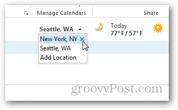 Обзор погоды в календаре Outlook 2013 – добавление и удаление городов