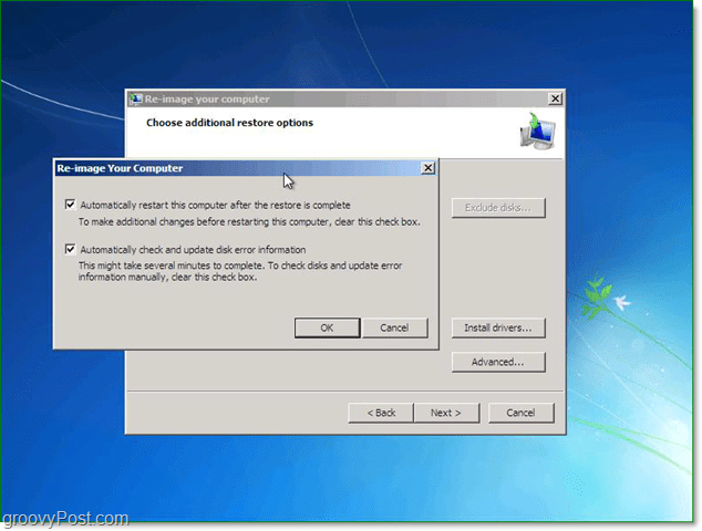 используйте расширенные параметры для настройки восстановления образа системы Windows 7