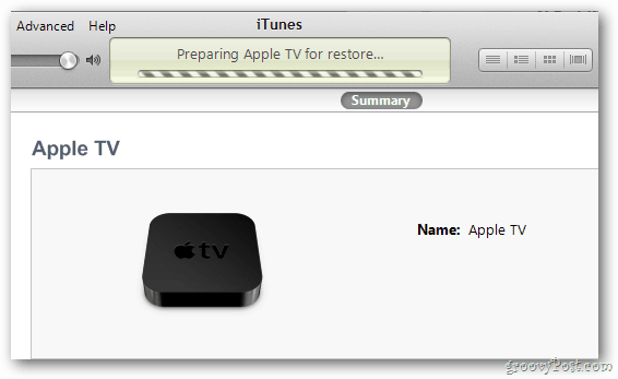 Прогресс восстановления Apple TV