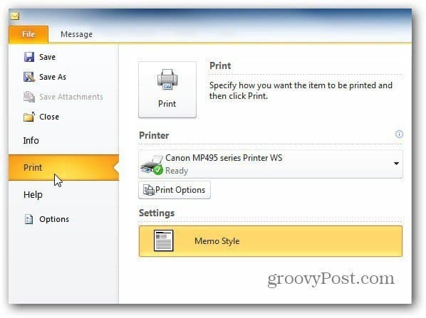 Outlook 2010: печать только одной страницы сообщения