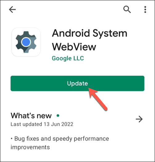 Обновление системы Android WebView в магазине Google Play