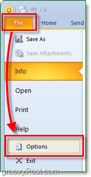 в Microsoft Outlook 2010 щелкните ленту файлов, чтобы ввести фон, а затем нажмите кнопку параметров