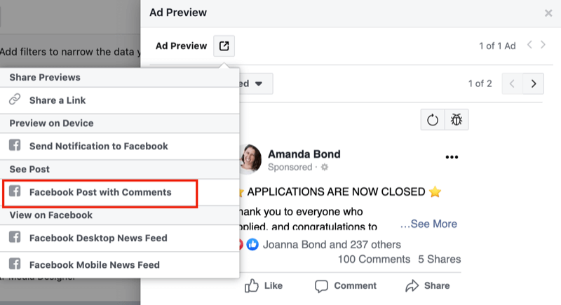 шаг 1, как просмотреть отрицательный отзыв о рекламе в Facebook