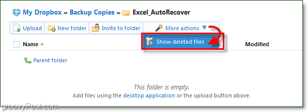 показать удаленные файлы в Dropbox