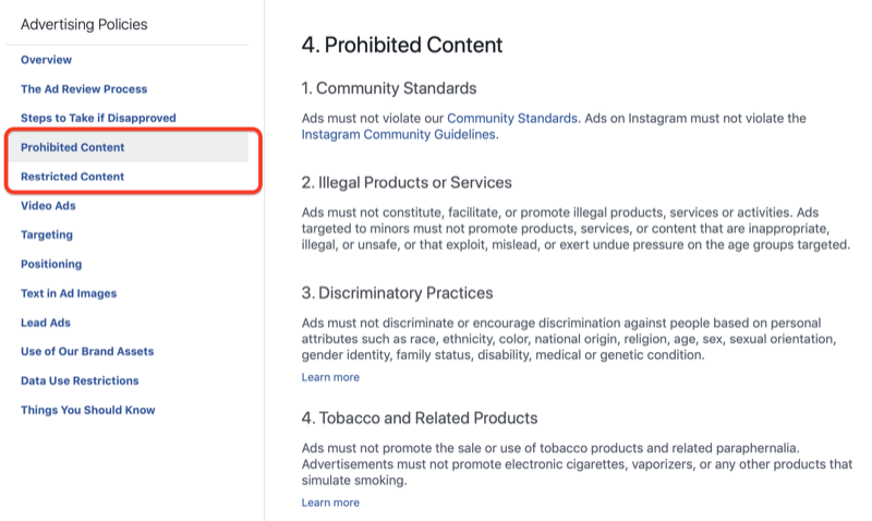 Раздел «Запрещенный контент» Политики рекламы Facebook