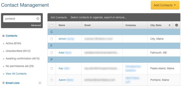 образец для управления контактами сегментированный список адресов электронной почты