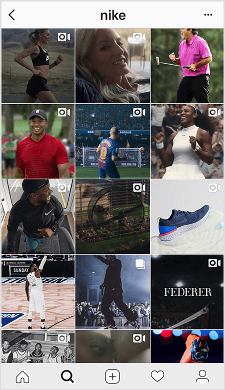 В сообщениях Nike в Instagram представлена ​​сетка спортсменов в экипировке Nike, но на некоторых изображениях в ленте есть текст.