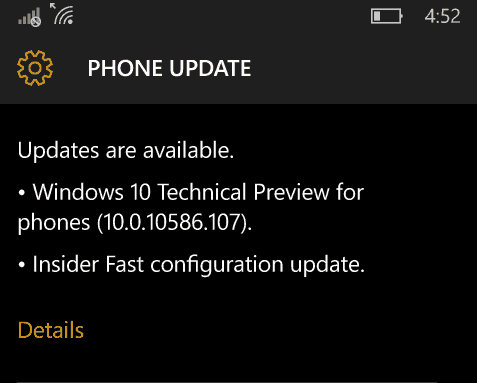 Windows 10 Mobile Insider Preview Build 10586.107 и Release Preview Ring