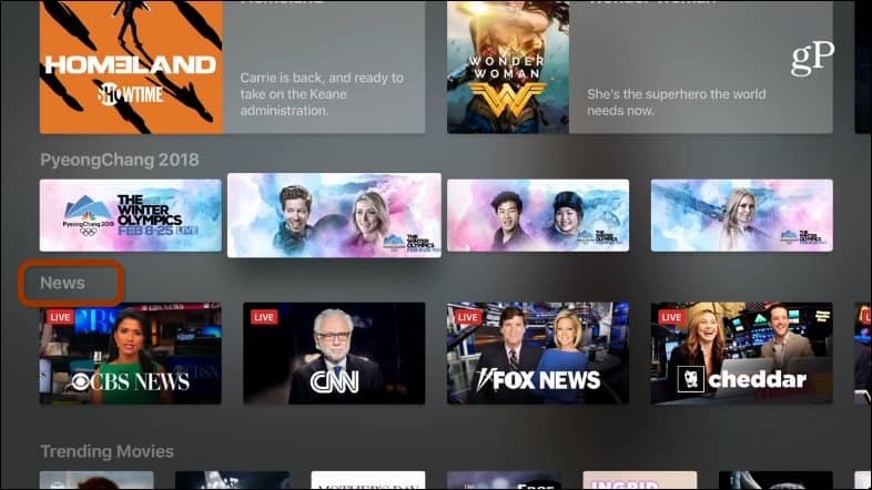 Раздел новостей Apple TV