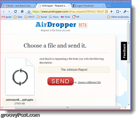 AirDropper Dropbox - Выберите файл для отправки