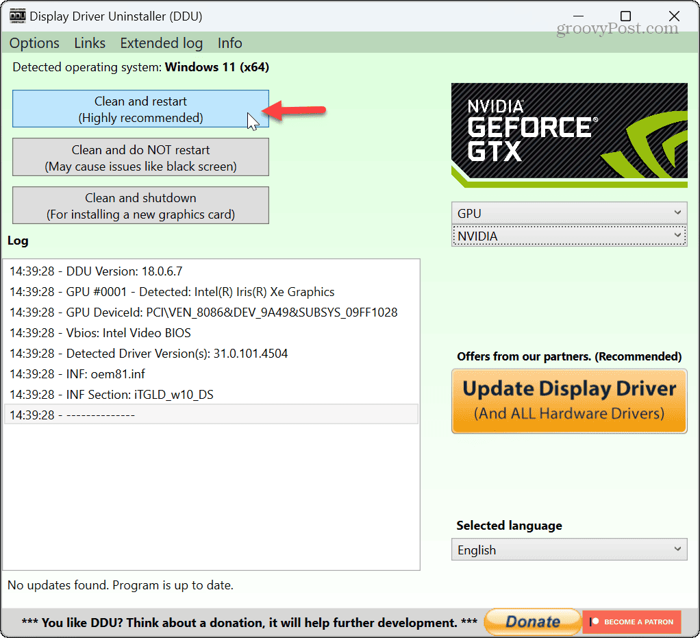 Откат драйверов NVIDIA 