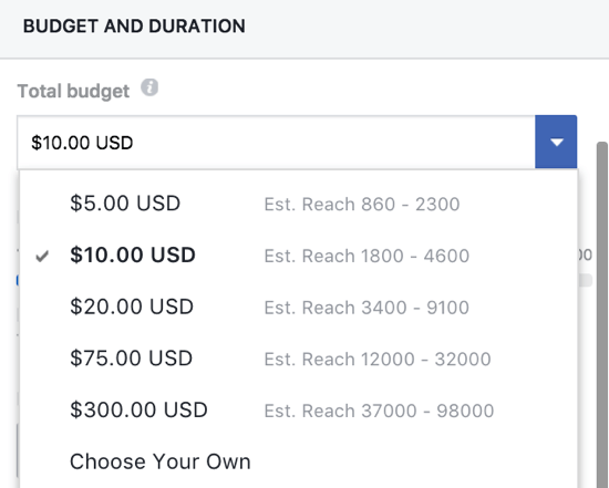 Вы можете вручную установить бюджет для своей публикации в Facebook.