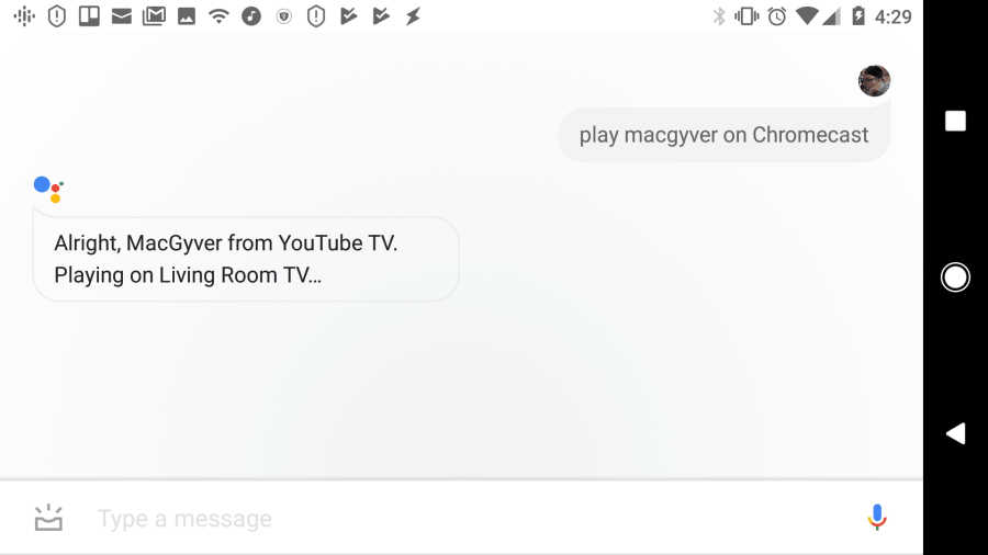 снимок экрана с шоу или фильмами с помощью Google Assistant