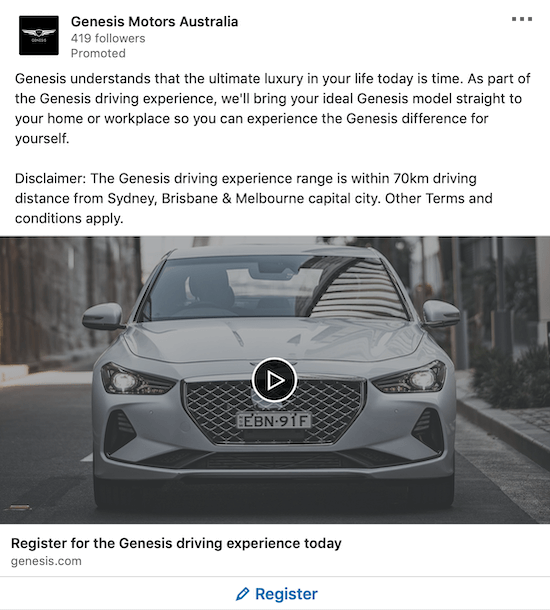 Реклама лидогенерации LinkedIn для Genesis Motors