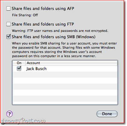 Совместное использование файлов и папок OS X - Windows 7
