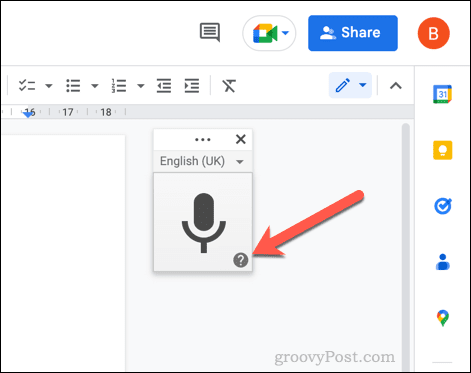 Кнопка справки по голосовому набору Google Docs