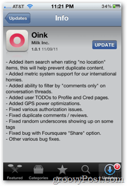 Обновление Oink 1.0.1 из Apple App Store