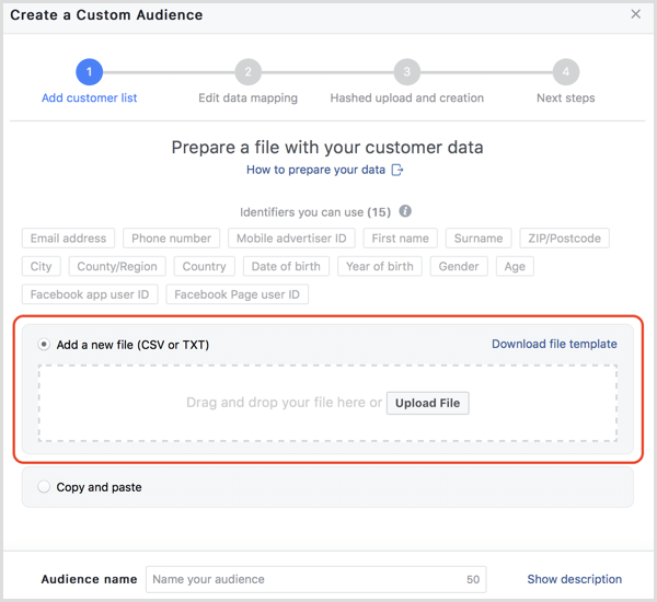 Facebook загружает данные клиентов