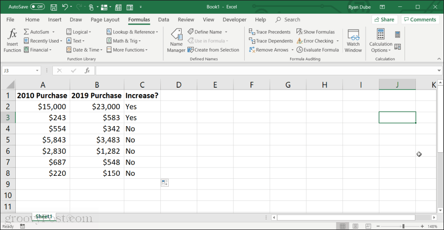 используя функцию if в Excel