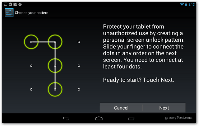 Установите блокировку экрана на планшете Google Nexus 7