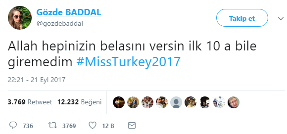 Мисс Турция конкурент Гёздэ Баддал проклятие