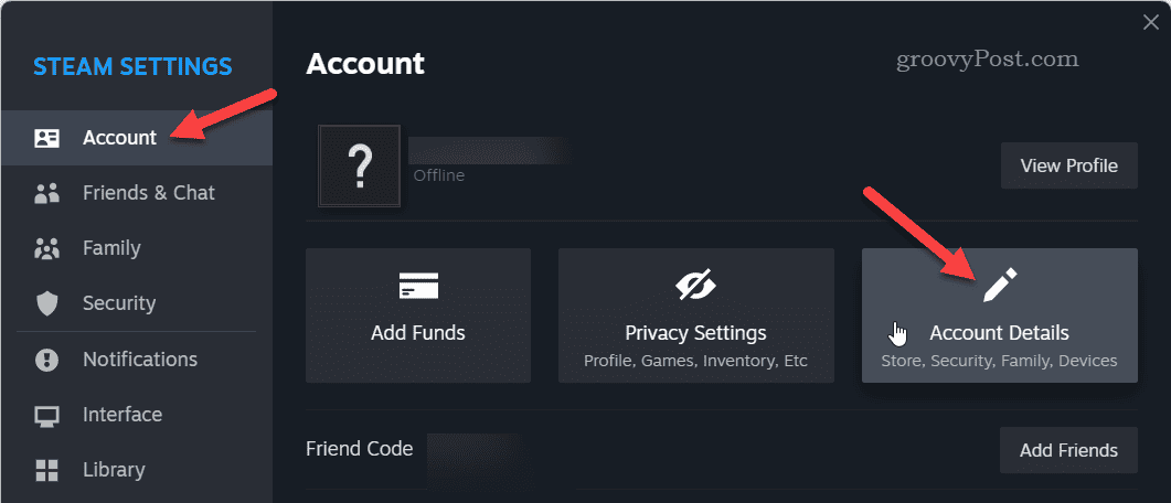 Открыть данные аккаунта в Steam